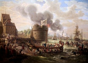 Kuningas Ludvig XVI vierailee Cherbourgin sataman teoksissa 23.6.1786 Louis Philippe Crepinin (1772-1851) maalaus 1786 Pariisi, Musee du Louvre.
