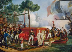 Napoleon Bonaparte ja Marie Louise laskeutuvat Antwerpeniin tekijältä Louis Philippe Crepin