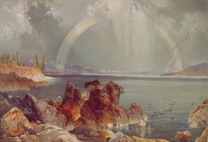 Yellowstone-järvi, noin 1875 (kromolitografia) tekijältä Louis Prang