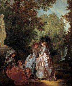 Naiset ja lapset puistossa Louis-Roland Trinquessen (n. 1746-n. 1800) maalaus 1700-luvun su. 0,61x0,33 m.