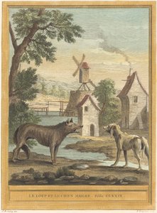 Susi ja ohut koira tekijältä Louis Simon Lempereur after Jean Baptiste Oudry