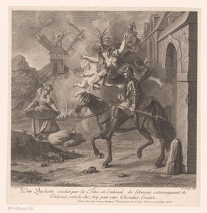 Don Quijote lähtee Follyn seurassa kotoaan erehtyväksi ritariksi Don Quichotte conduit par la Folie et embrasé de l