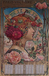 Kalenteri vuodelle 1901 Paris-Voltaire-liikkeelle, Pariisi, noin 1900 tekijältä Louis Theophile Hingres