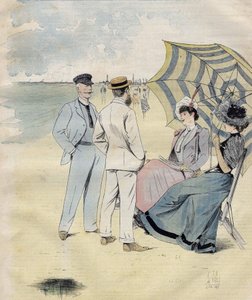 Merikylvyt: rannalla. L. Vallet Watercolour. 1892.