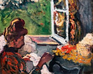 Ikkunan ääressä istuva nainen, yksityiskohta, n. 1903 (öljy kartongille) tekijältä Louis Valtat