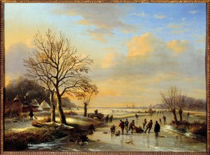 Luistelijat. Louis Verween (1807-1877) maalaus tekijältä Louis Verwee