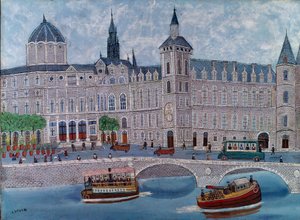 Näkymä Oikeuspalatsista Pariisissa Louis Vivinin (1861-1936) maalaus 1900-luvun Pariisi, kaupungin modernin taiteen museo
