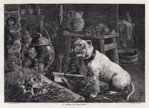 "Katsottu kattila ei koskaan kiehu!" (kaiverrus) tekijältä Louis Wain