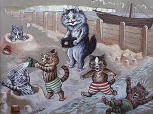 Kissat uimassa meressä tekijältä Louis Wain