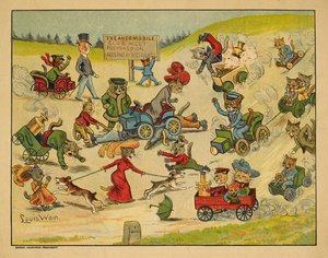 Kissat eri autoissa. tekijältä Louis Wain