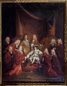 Kuningas Ludvig XV (1710-1774) lapsi myönsi aateliskirjeitä kaupungin elimelle vuonna 1716 Louis Boullognen Jeunen (1654-1733) maalaus 1716 Su. 0,66x0,55 m Pariisi, Musee Carnavalet