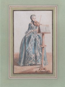 Viulua soittava nainen edestä katsottuna, n. 1758-59.