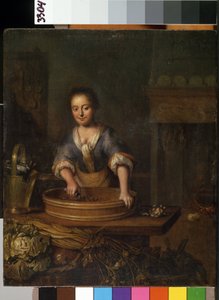 ""Kokki"" (Kokki) Nuori kokki maalaiskeittiössä valmistamassa kaalia. Louis de Monin (1698-1771) maalaus Mikalojus Konstantinas Ciurlionisin taidemuseo, Kaunas, Liettua tekijältä Louis de Moni