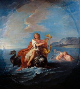 Arion soittaa lyyraa. Arion de Methymne on kreikkalainen runoilija 7. vuosisadalta eKr. Louis De Silvestren (1675-1760) maalaus