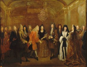 Ludvig XIV vastaanottaa prinssi Augustin, tulevan Puolan kuninkaan ja Saksin vaaliruhtinaskunnan, noin 1714.