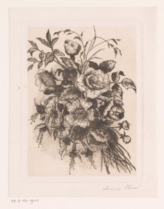 Kukkaasetelma ruusuilla ja vuokoilla tekijältä Louise Elsen (attributed to)