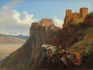 Näkymä Castello di San Giulianolle, lähellä Trapania, Sisilia, n. 18241826. tekijältä Louise Josephine Sarazin de Belmont