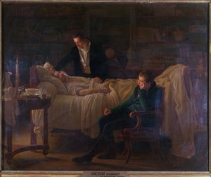 Marie Francois Xavier Bichat (1771-1802) kuolee lääkäreiden Esparon ja Philibert Joseph Roux (1780-1854) ympäröimänä