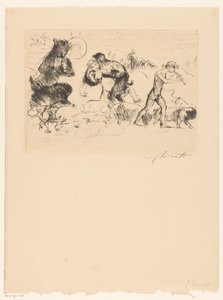 Satyyrit, nymfi, faun ja sikaparvi tekijältä Lovis Corinth (signed by artist)
