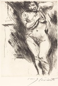 Nude ja kohotettu paita (nainen riisuutumassa) tekijältä Lovis Corinth