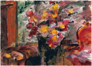 Kukkamaljakko pöydällä. 1922 tekijältä Lovis Corinth
