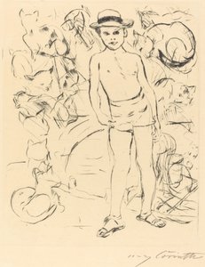 Poika, jolla on uimahousut ja olkihattu tekijältä Lovis Corinth