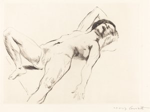Makaava naisen alaston I makuuasentoon naisen alaston I, 1912. tekijältä Lovis Corinth