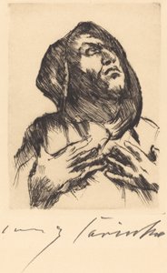 Munkki katselee ylöspäin, 1916. tekijältä Lovis Corinth