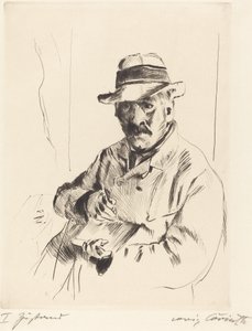 Omakuva olkihatussa tekijältä Lovis Corinth