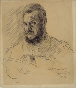 Omakuva kokopartaisena piirtämässä tekijältä Lovis Corinth