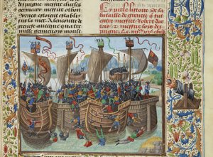 Guernseyn meritaistelu, 1342, noin 1470-1475. tekijältä Loyset Liedet