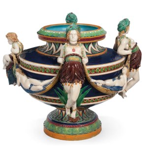 Large Minton majolica jardiniere, n. 1870 (keraaminen)