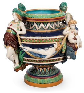 Large Minton majolica jardiniere, n. 1870 (keraaminen)