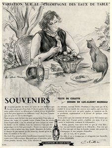 Colette kissansa edessä ylistämässä Perrierin hyveitä. tekijältä Luc Albert Moreau