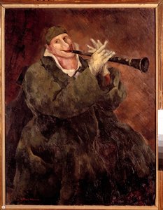 Grock soittaa trumpettia Klovni Gock (1880-1959) soittaa klarinettia. Luc Albert Moreaun (1882-1948) maalaus 1900-luvulta. Pariisi. Kaupungin modernin taiteen museo tekijältä Luc Albert Moreau
