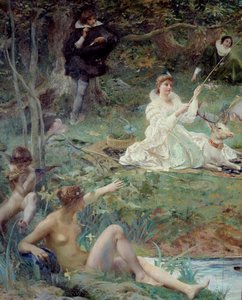 Marie F. des Ursins, Montmorencyn herttuatar ja runoilija Theophile de Viau Chantillyssa Sylvie Detailin paviljongissa. Luc Olivier Mersonin (1846-1920) maalaus 1895 Su. 1,88 x 2,10 m Chantilly, Musee Conde tekijältä Luc Oliver Merson