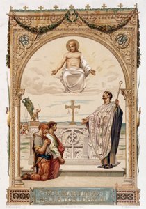 Pyhä Martin (Saint Martin) Gallian evankelista Kristuksen silmän alla - kromo. Mersonin maalauksen mukaan tekijältä Luc Oliver Merson