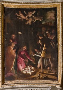Genova, Duomo (Pyhän Laurentiuksen katedraali), sisällä, Lercari-kappeli tai Siunatun Sakramentin kappeli (pohjoinen apsidi): "Paimenten palvonta", kirjoittanut Luca Cambiaso tekijältä Luca Cambiaso