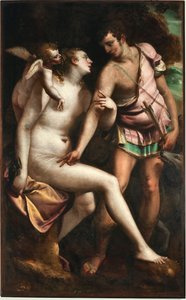Luca Cambiason (1527-1585) Venus ja Adonis -maalaus 1500-luvulta Genes, Musei di Strada Nuova (entinen Palazzo Bianco)