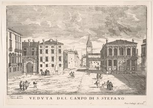 Levy 95: Näkymä Campo Santo Stefanolle, Loredanin palatsille ja Morosinin palatsille, Venetsia..., 1703. tekijältä Luca Carlevarijs