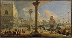 Molo ja herttuan palatsi (Venetsia, Italia) - Luca Carlevarisin (1663-1730) maalaus, öljy kankaalle, noin 1710, 64x121 cm - Molo ja herttuapalatsi, öljy kankaalle Luca Carlevaris - Valtion Eremitaaši, St. - Pietari