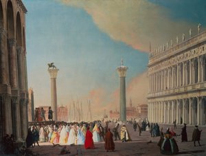 Piazzetta, Venetsia, katsoen etelään San Marcon julkisivun edestä (öljy kankaalle) tekijältä Luca Carlevaris