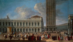 Piazzetta ja Piazza San Marco, Venetsia (öljy kankaalle) tekijältä Luca Carlevaris