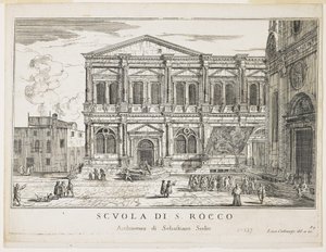 Näkymä St. Roccon veljeskuntaan, laatta Venetsian rakennuksista ja näkymistä, 1703, 1750-53
