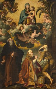 Pyhän Antoniuksen, Madonnan ja lapsen alttari pyhien Anthonyn kanssa Abotti Paul Hermit ja paavi Gregorius XIV, Luke Cattapane 1593 tekijältä Luca Cattapane