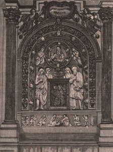 Santa Maria delle Grazien kirkon alttari, kirjoittanut Luca della Robbia, Montepulciano, Toscana, Italia, puupiirros Le cento citta d
