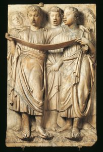 Lapset laulavat, yksityiskohta Cantoriasta (kuorogalleria), Luca Della Robbia (n. 1400-1481), marmori, reliefi Santa Maria del Fioren katedraaliin, Firenze tekijältä Luca Della Robbia
