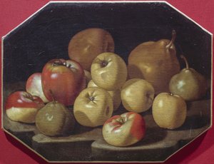 Asetelma omenoilla ja päärynöillä, Luca Forten öljymaalaus (1610-1670) tekijältä Luca Forte