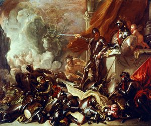 Allegoria of War, Luca Giordano (1634-1705), öljy kankaalle, 61x50 cm tekijältä Luca Giordano