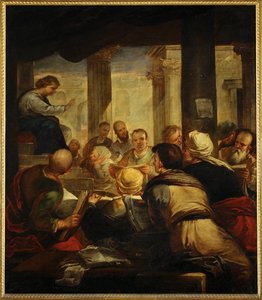 Jeesus opettaa lääkäreitä temppelissä (maalaus kankaalle) tekijältä Luca Giordano